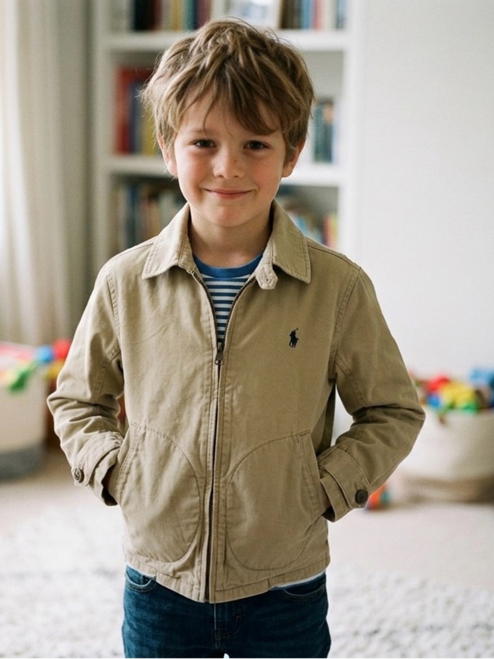 Ralph Lauren Polo Khaki/Tan Cotton Jacket with Navy Label